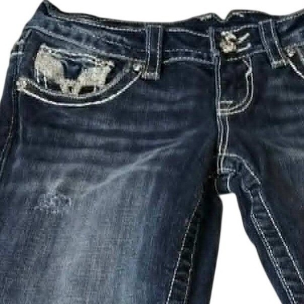 Vigoss The Chelsea Capri Jeans Y2K Dk Wash Rhinestone Embellished Blue Womens 31